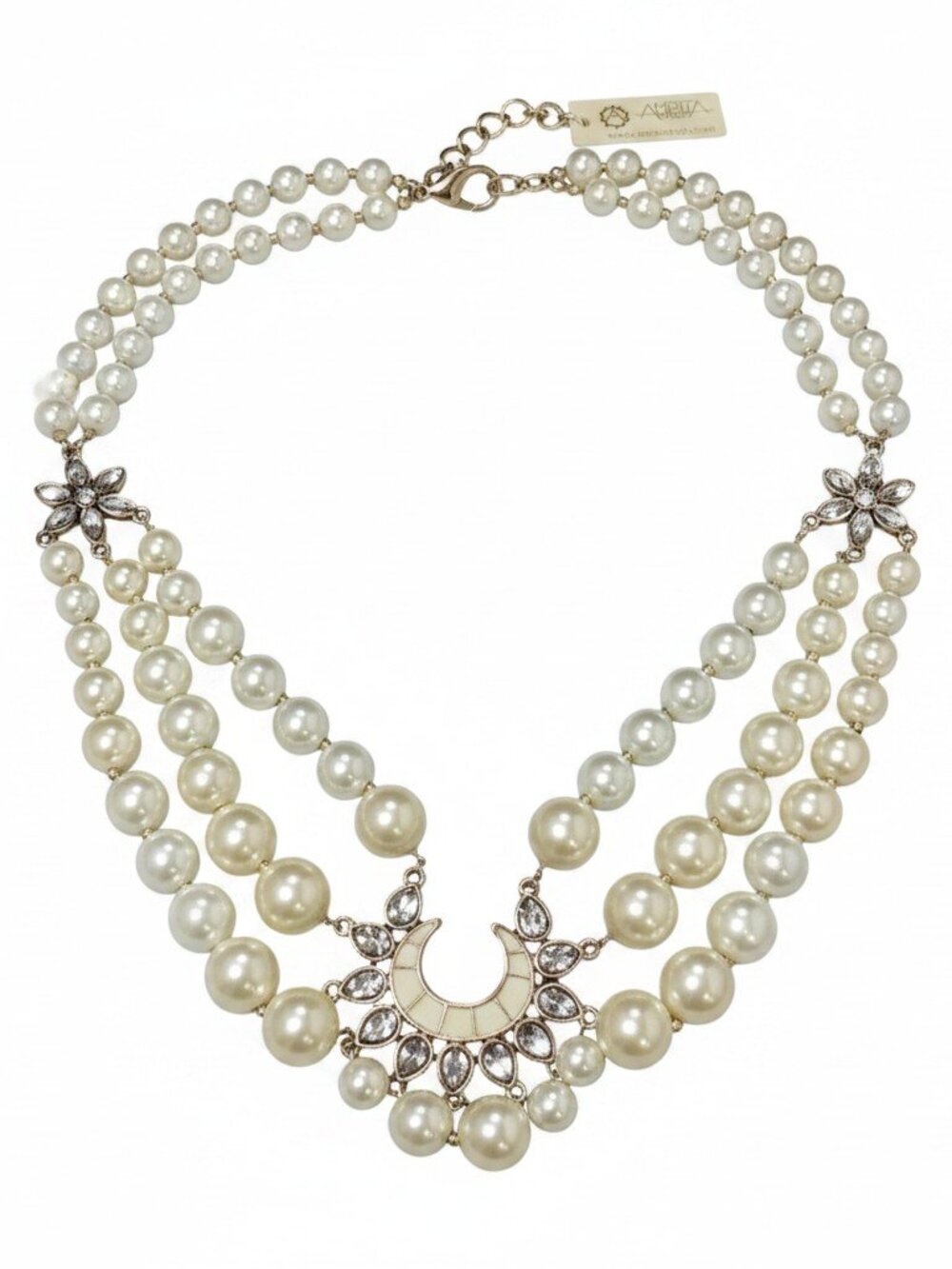 Amrita Singh Statement Faux Pearl Gold Plated Beige Resin Necklace NWT